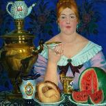 The Merchant's Wife Drinking Tea, 1923-Boris Michaylovich Kustodiev-Giclee Print