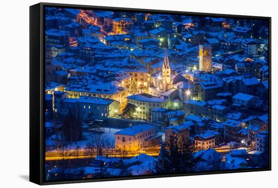 Bormio, Sondrio district, Lombardy, Italy. City lights in winter.-ClickAlps-Framed Stretched Canvas