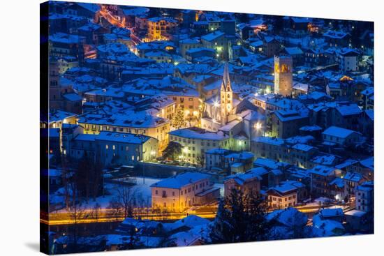 Bormio, Sondrio district, Lombardy, Italy. City lights in winter.-ClickAlps-Stretched Canvas