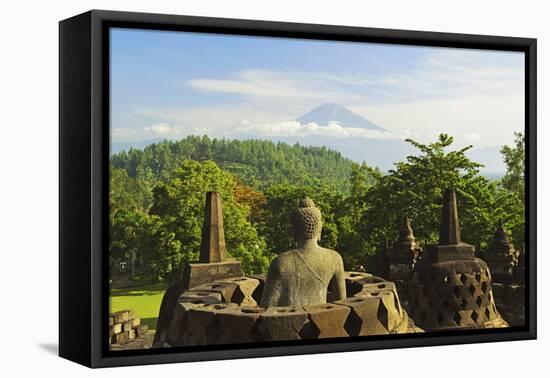 Borobodurwith Mount Merapi in the Distance, Kedu Plain, Java, Indonesia-Jochen Schlenker-Framed Stretched Canvas