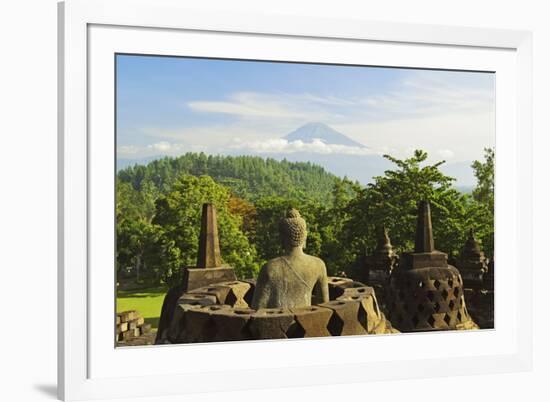 Borobodurwith Mount Merapi in the Distance, Kedu Plain, Java, Indonesia-Jochen Schlenker-Framed Photographic Print