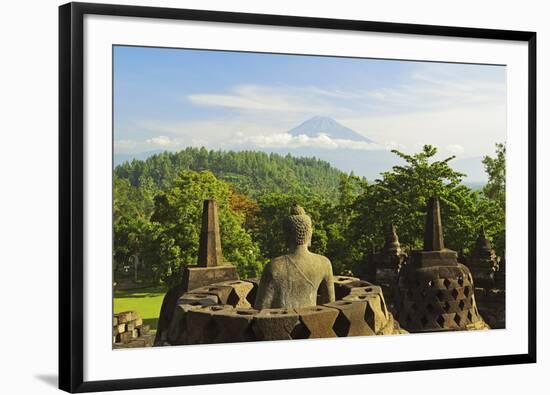 Borobodurwith Mount Merapi in the Distance, Kedu Plain, Java, Indonesia-Jochen Schlenker-Framed Photographic Print