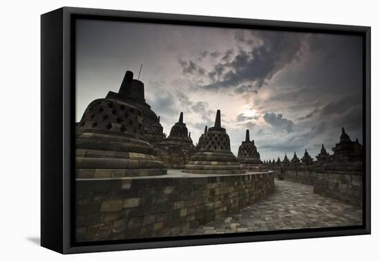 Borobudur Temple, a World Heritage Site in Central Java-Alex Saberi-Framed Stretched Canvas