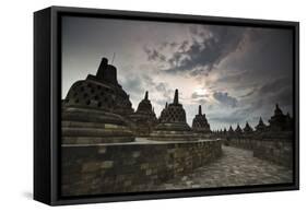 Borobudur Temple, a World Heritage Site in Central Java-Alex Saberi-Framed Stretched Canvas