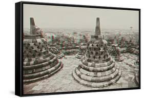 Borobudur Temple.Java.Indonesia. Anaglyph Stereo.(You Need Use Cyan/Red Glasses to Take 3D Effect)-viczast-Framed Stretched Canvas