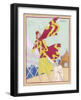 Borzoi and Its Owner Brave the Braxing Breezes of Biarritz-Roger Brard-Framed Art Print