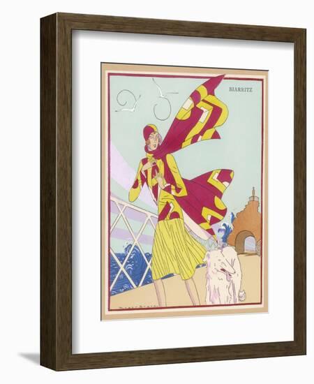 Borzoi and Its Owner Brave the Braxing Breezes of Biarritz-Roger Brard-Framed Art Print