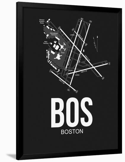 BOS Boston Airport Black-NaxArt-Framed Art Print