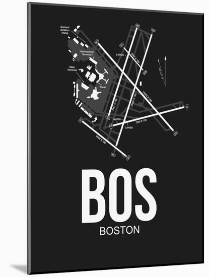 BOS Boston Airport Black-NaxArt-Mounted Art Print