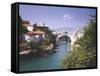 Bosnia Hercegovina, Mostar, Cityscape, Stone Bridge, Neretva-Thonig-Framed Stretched Canvas