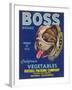 Boss Vegetable Label - Salinas, CA-Lantern Press-Framed Art Print