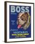 Boss Vegetable Label - Salinas, CA-Lantern Press-Framed Art Print
