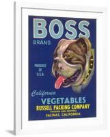 Boss Vegetable Label - Salinas, CA-Lantern Press-Framed Art Print