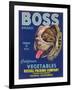 Boss Vegetable Label - Salinas, CA-Lantern Press-Framed Art Print