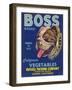 Boss Vegetable Label - Salinas, CA-Lantern Press-Framed Art Print