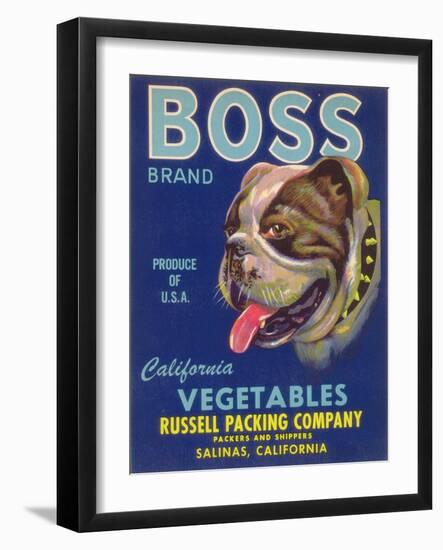 Boss Vegetable Label - Salinas, CA-Lantern Press-Framed Art Print