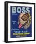 Boss Vegetable Label - Salinas, CA-Lantern Press-Framed Art Print