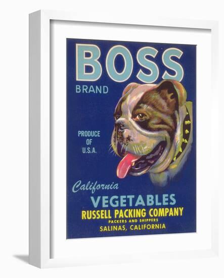 Boss Vegetable Label - Salinas, CA-Lantern Press-Framed Art Print