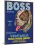 Boss Vegetable Label - Salinas, CA-Lantern Press-Mounted Art Print