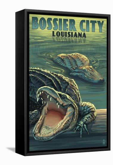 Bossier City, Louisiana - Alligator Scene-Lantern Press-Framed Stretched Canvas