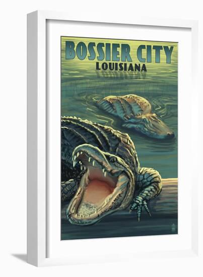 Bossier City, Louisiana - Alligator Scene-Lantern Press-Framed Art Print