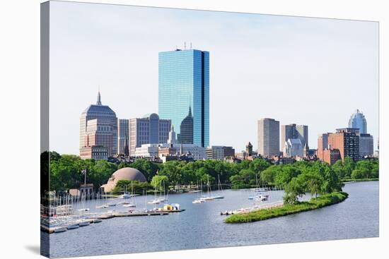 Boston Back Bay with Sailing Boat and Urban Building City Skyline in the Morning.-Songquan Deng-Stretched Canvas