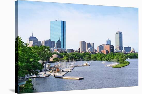 Boston Back Bay with Sailing Boat and Urban Building City Skyline in the Morning.-Songquan Deng-Stretched Canvas