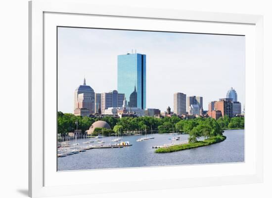 Boston Back Bay with Sailing Boat and Urban Building City Skyline in the Morning.-Songquan Deng-Framed Photographic Print