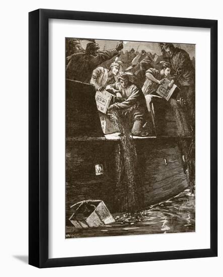 Boston 'Boys' Disguised as Indians Throwing the Tea Chests into the Harbour-null-Framed Giclee Print