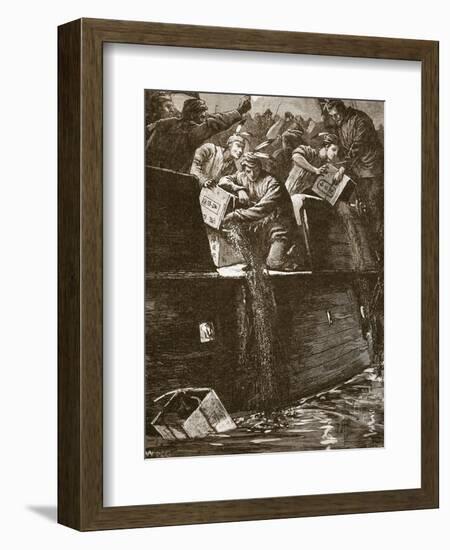 Boston 'Boys' Disguised as Indians Throwing the Tea Chests into the Harbour-null-Framed Giclee Print