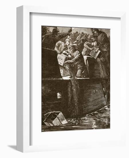 Boston 'Boys' Disguised as Indians Throwing the Tea Chests into the Harbour-null-Framed Giclee Print