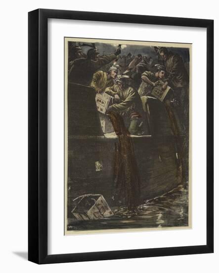 Boston 'Boys' Disguised as Indians Throwing the Tea Chests into the Harbour-null-Framed Giclee Print