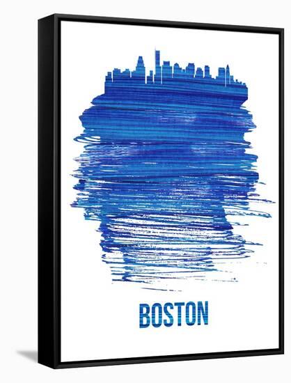 Boston Brush Stroke Skyline - Blue-NaxArt-Framed Stretched Canvas