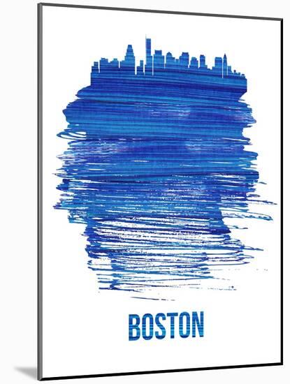 Boston Brush Stroke Skyline - Blue-NaxArt-Mounted Art Print