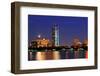 Boston Charles River at Dusk with Urban City Skyline and Light Reflection-Songquan Deng-Framed Photographic Print