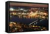 Boston Charles River at Night Aerial View with Urban Buildings and Bridge.-Songquan Deng-Framed Stretched Canvas