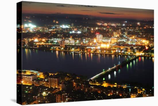 Boston Charles River at Night Aerial View with Urban Buildings and Bridge.-Songquan Deng-Stretched Canvas