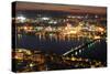 Boston Charles River at Night Aerial View with Urban Buildings and Bridge.-Songquan Deng-Stretched Canvas