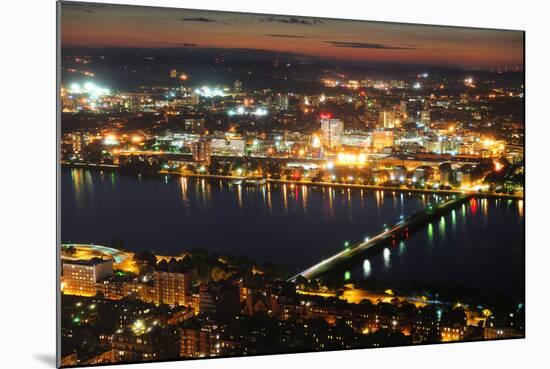 Boston Charles River at Night Aerial View with Urban Buildings and Bridge.-Songquan Deng-Mounted Photographic Print