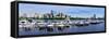 Boston Charles River Panorama with Urban City Skyline Skyscrapers and Boats with Blue Sky over Char-Songquan Deng-Framed Stretched Canvas