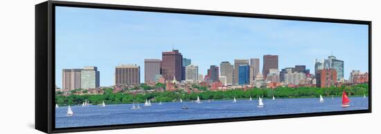 Boston Charles River Panorama with Urban Skyline Skyscrapers and Sailing Boat.-Songquan Deng-Framed Stretched Canvas