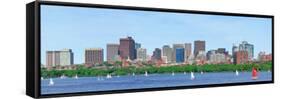 Boston Charles River Panorama with Urban Skyline Skyscrapers and Sailing Boat.-Songquan Deng-Framed Stretched Canvas