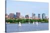 Boston Charles River Panorama with Urban Skyline Skyscrapers and Sailing Boat.-Songquan Deng-Stretched Canvas