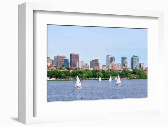 Boston Charles River Panorama with Urban Skyline Skyscrapers and Sailing Boat.-Songquan Deng-Framed Photographic Print