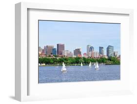 Boston Charles River Panorama with Urban Skyline Skyscrapers and Sailing Boat.-Songquan Deng-Framed Photographic Print