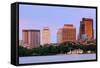 Boston Charles River Sunset with Urban Skyline and Skyscrapers-Songquan Deng-Framed Stretched Canvas