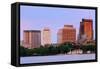 Boston Charles River Sunset with Urban Skyline and Skyscrapers-Songquan Deng-Framed Stretched Canvas