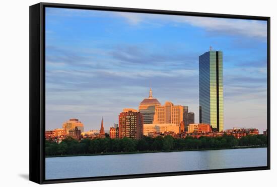 Boston Charles River with Urban City Skyline at Sunset-Songquan Deng-Framed Stretched Canvas