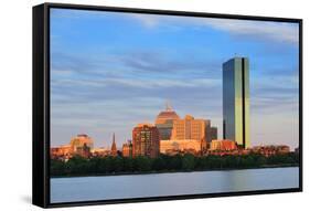 Boston Charles River with Urban City Skyline at Sunset-Songquan Deng-Framed Stretched Canvas