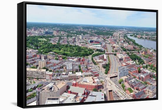 Boston City Aerial Panorama View with Urban Buildings and Highway.-Songquan Deng-Framed Stretched Canvas